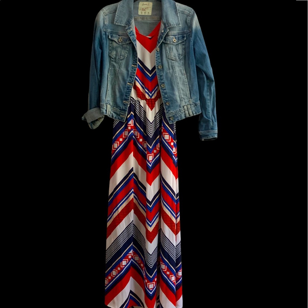 Gibson Latimer - sleeveless Maxi dress. Red,White & Blue. M Jacket NOT included